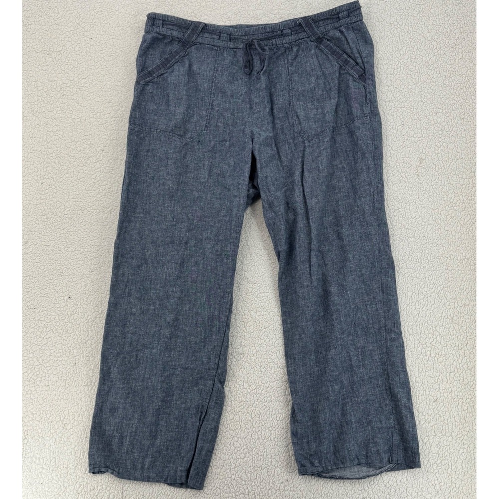 Jolt Blue Linen Blend Drawstring Wide Leg Pants Women Size 3 REG Pull On